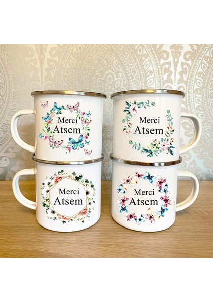 XH10043-A015WH-8 Fransız Teşekkürler Atsem Baskı Emaye Kupalar Yaratıcı Kahve Kupa Içecek Suyu Süt Bardak Okul Ev Kolu Drinkware Öğretmen Hediyeler (Yurt Dışından)