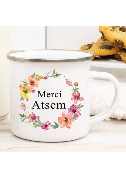 XH10043-A015WH-8 Fransız Teşekkürler Atsem Baskı Emaye Kupalar Yaratıcı Kahve Kupa Içecek Suyu Süt Bardak Okul Ev Kolu Drinkware Öğretmen Hediyeler (Yurt Dışından)