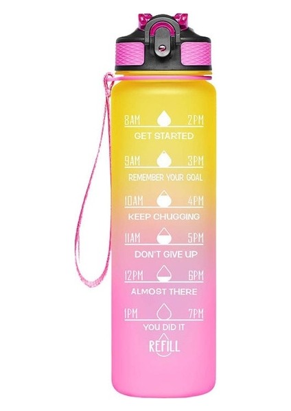 D-Sarı 800-1000ML 1 Litre Motivasyon Su Şişesi Saman Memesi ile Zaman Işaretleyici ile Spor Salonu Kamp Turu Için Sızdırmaz Spor Su Şişesi (Yurt Dışından)