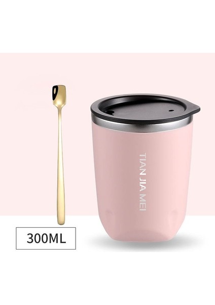 Pembe Kaşık 304 Paslanmaz Çelik Bardak Çift Katmanlı Isı Yalıtım Tumbler Seyahat Araba 300 ml Kapaklı Kupalar Şişe Süt Içme Kahve Fincanları (Yurt Dışından)