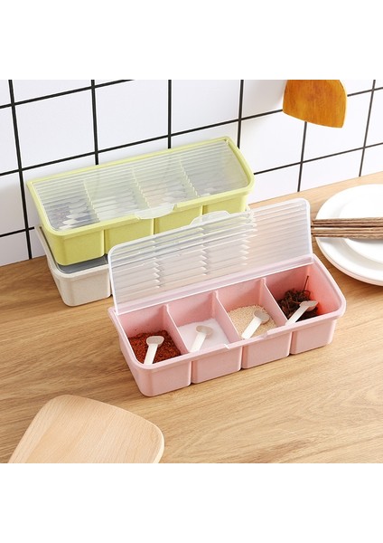 Bej-3grid Baharat Kutusu Çeşni Saklama Kabı Raf Baharat Kavanoz 4 Hücreli Kaşık Baharat Kutusu Saklama Kabı Baharat Için Çeşni Kavanozları (Yurt Dışından) fiyatları