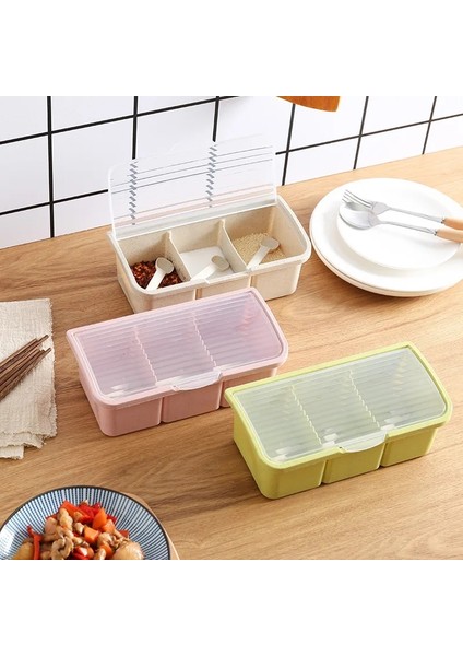 Bej-3grid Baharat Kutusu Çeşni Saklama Kabı Raf Baharat Kavanoz 4 Hücreli Kaşık Baharat Kutusu Saklama Kabı Baharat Için Çeşni Kavanozları (Yurt Dışından) fırsatları