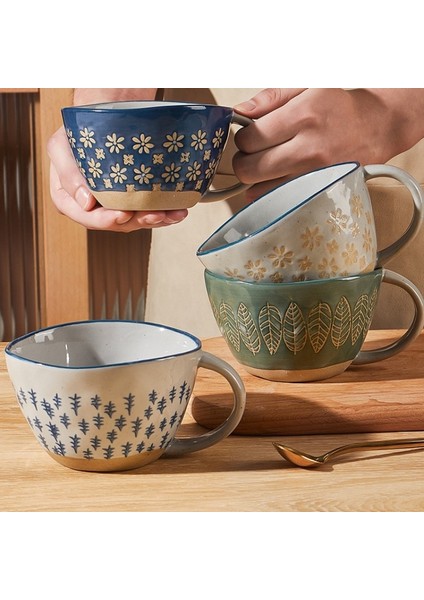 D Japon Pastoral Seramik Kahve Kupa Ev Kahvaltı Süt Yulaf Ezmesi Fincan Yaratıcı Retro Kabartmalı Ofis Çay Bardağı Drinkware (Yurt Dışından) modelleri