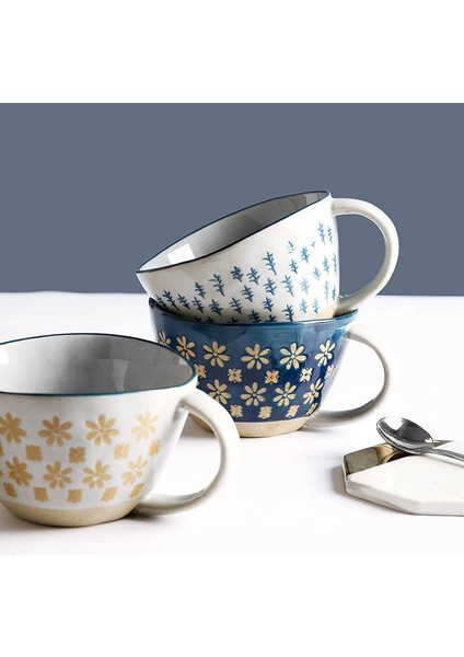 D Japon Pastoral Seramik Kahve Kupa Ev Kahvaltı Süt Yulaf Ezmesi Fincan Yaratıcı Retro Kabartmalı Ofis Çay Bardağı Drinkware (Yurt Dışından) fırsatları