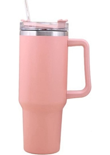 Pembe 40 Oz Tumbler Saplı ve Saman Kapaklı Paslanmaz Çelik Yalıtımlı Bardak Sıcak ve Soğuk Içecekler Için Seyahat Kupa (Yurt Dışından)