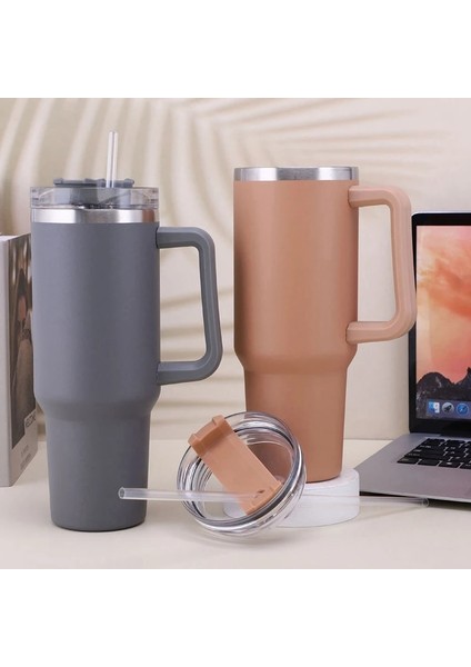 Pembe 40 Oz Tumbler Saplı ve Saman Kapaklı Paslanmaz Çelik Yalıtımlı Bardak Sıcak ve Soğuk Içecekler Için Seyahat Kupa (Yurt Dışından)
