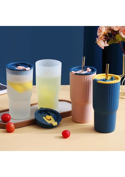 06 650ML 650ML Plastik Saman Su Bardağı Silikon Kapaklı Kahve Fincanı Öğrenci Yaratıcı Yaz Araba Taşınabilir Süt Çay Bardağı Çift Içme Şişesi Yenı (Yurt Dışından) modelleri