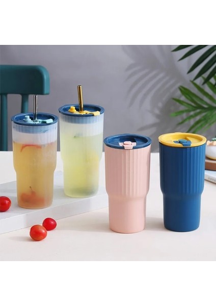 06 650ML 650ML Plastik Saman Su Bardağı Silikon Kapaklı Kahve Fincanı Öğrenci Yaratıcı Yaz Araba Taşınabilir Süt Çay Bardağı Çift Içme Şişesi Yenı (Yurt Dışından) fırsatları