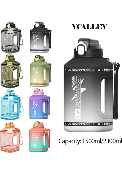 Yeşil Degrade 1.5l Ycalley Spor Su Şişesi 1.5 Litre Silikon Saman Su Şişesi 2.3 Litre Büyük Şişeler Taşınabilir Seyahat Şişe Spor Spor Fincan (Yurt Dışından)