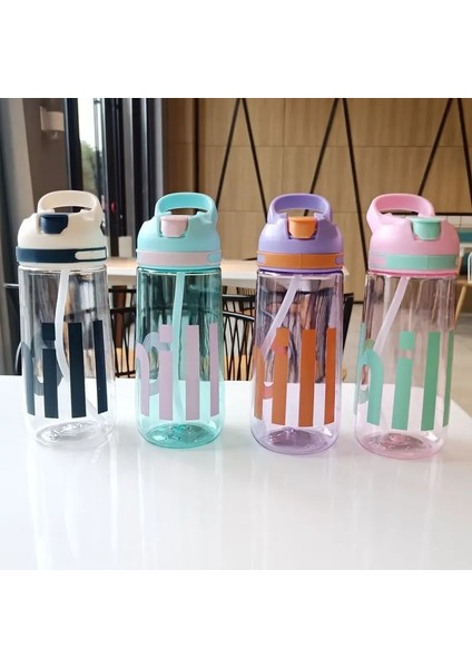 Beyaz 450ML Sevimli Kore Su Pipetli Şişe Saplı Bpa 450/550ML Büyük Kapasiteli Plastik Kahve Süt Suyu Taşınabilir Içme Şişesi (Yurt Dışından)