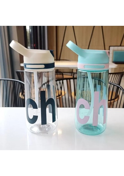 Beyaz 450ML Sevimli Kore Su Pipetli Şişe Saplı Bpa 450/550ML Büyük Kapasiteli Plastik Kahve Süt Suyu Taşınabilir Içme Şişesi (Yurt Dışından)