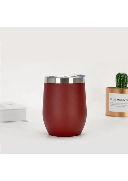 Pembe Kırmızı 301-400 ml Paslanmaz Çelik Şarap Bardakları Kapaklı 12 Oz Yalıtımlı Şarap Bardağı Köksüz Çift Duvar Vakum Şarap Bardağı Kahve (Yurt Dışından)