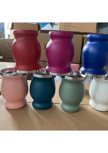 Siyah 230 ml Çay Bardağı Arjantin Yalıtımlı Saman Bardak Basit Kabak Fincan Çeşitli Çay Stilleri Erik Fincan Paslanmaz Çelik Mate Çay Bardağı Fırçalı (Yurt Dışından)