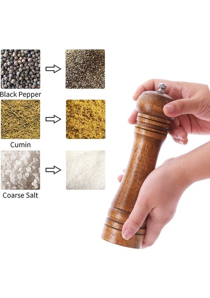 L (10 Inç) Ahşap Tuz ve Karabiber Değirmeni Çalkalayıcıları, Ahşap Baharat ve Biber Öğütücüleri, Ayarlanabilir Seramik Mutfak Aleti ile Manuel Ot Değirmenleri (Yurt Dışından) fırsatları
