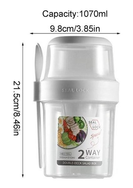 Beyaz 870 ml 29/36 Oz Salata Çalkalayıcı Bardak Formda Tutun Salata Yemek Çalkalayıcı Bardak Kapaklı ve Çatallı Tutucu Salata Konteyneri Işçiler Için Işe Gidiş (Yurt Dışından)