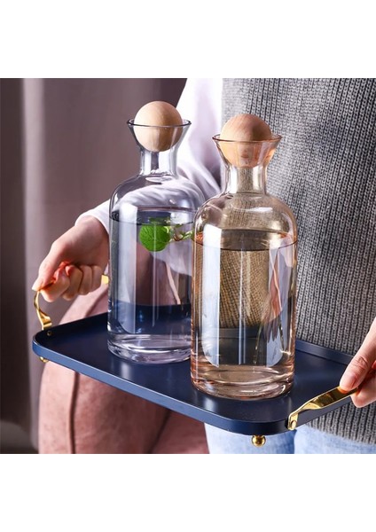 B Iskandinav Cam Sürahi Su Sürahi Ahşap Kapaklı Su Isıtıcısı Içme Bardağı Çaydanlık Suyu Sürahisi Ev Drinkware Temiz Su Şişesi (Yurt Dışından)