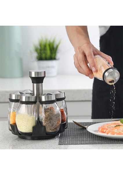 Tek Baharat Kavanoz Seti Raf Cam Organizatör Dönen Cam Baharat Şeker Biber Şişeleri Tuzluklar Tutucu Mutfak Depolama Rafı (Yurt Dışından) fiyatları