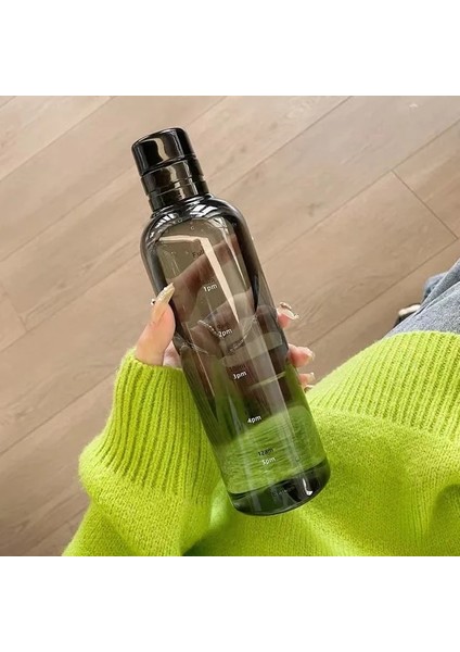 500ML Siyah 1 Adet 500ML Pc Plastik Su Şişesi Zaman Işaretleyici ile Yaratıcı Büyük Kapasiteli Sızdırmaz Içme Şişesi Spor Salonu Spor Su Şişeleri (Yurt Dışından)