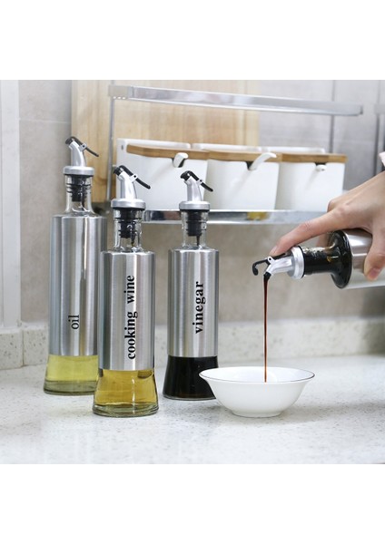 Sirke 500ML Paslanmaz Çelik Yağ Şişesi Damlamasız Şişeler Soya Cruet Sosu Sirke Çeşni Dağıtıcı Sağlam Baharat Kavanozları Mutfak Aksesuarları (Yurt Dışından)