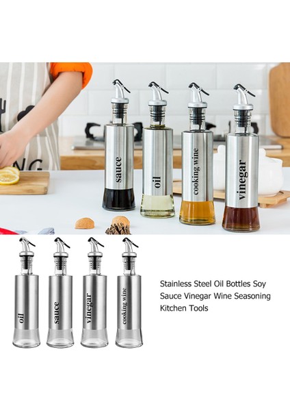 Sirke 500ML Paslanmaz Çelik Yağ Şişesi Damlamasız Şişeler Soya Cruet Sosu Sirke Çeşni Dağıtıcı Sağlam Baharat Kavanozları Mutfak Aksesuarları (Yurt Dışından)
