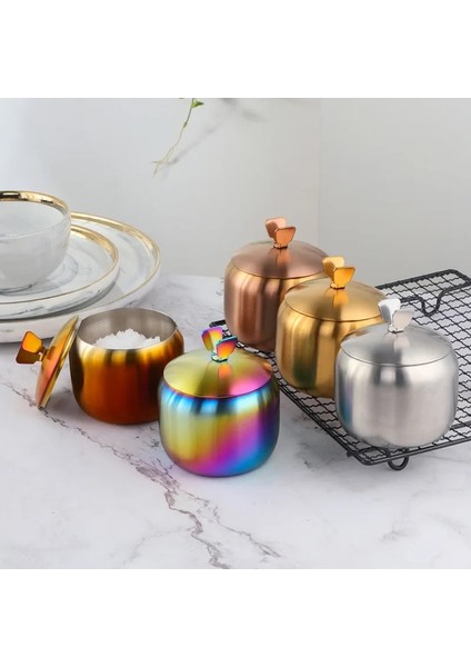 Iridescence-3 Mutfak Paslanmaz Çelik Altın Baharat Çeşni Pot Güzel Tasarım Baharat Tuz Şeker Konteyner Biber Kavanoz Aracı Kapaklı ve Kaşıklı (Yurt Dışından) indirimleri