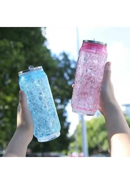 F 450ML 450ML Plastik Kola Su Şişesi Çift Katmanlı Ezilmiş Buz Pipetli Bardak Yaratıcı Kola Kutusu Bardak Düğün Parti Için (Yurt Dışından)
