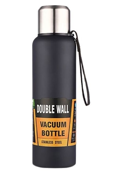 Siyah 1500 ml Açık Büyük Kapasiteli Termos Taşınabilir Termos Yalıtımlı Tumbler Paslanmaz Çelik Çay Içecekleri Soğuk Sıcak Su Şişesi (Yurt Dışından)