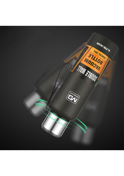Siyah 1500 ml Açık Büyük Kapasiteli Termos Taşınabilir Termos Yalıtımlı Tumbler Paslanmaz Çelik Çay Içecekleri Soğuk Sıcak Su Şişesi (Yurt Dışından)