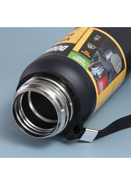 Siyah 1500 ml Açık Büyük Kapasiteli Termos Taşınabilir Termos Yalıtımlı Tumbler Paslanmaz Çelik Çay Içecekleri Soğuk Sıcak Su Şişesi (Yurt Dışından)