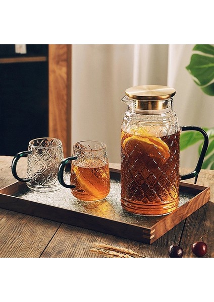 Bardak Tutucu Vintage Begonya Çiçek Desenli Cam Sürahi Kapaklı ve Saplı Isıya Dayanıklı Sürahi Su Sürahisi Sıcak Soğuk Meyve Suyu Çay Içeceği (Yurt Dışından)