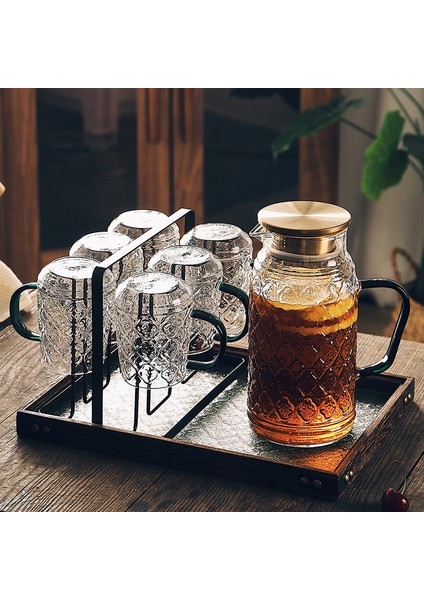 Bardak Tutucu Vintage Begonya Çiçek Desenli Cam Sürahi Kapaklı ve Saplı Isıya Dayanıklı Sürahi Su Sürahisi Sıcak Soğuk Meyve Suyu Çay Içeceği (Yurt Dışından)