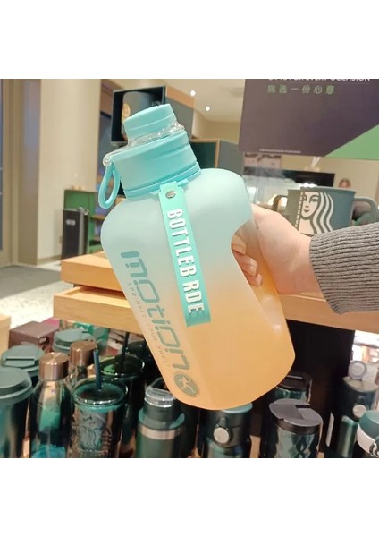 Mavi Degrade 2460ML 2.46L Su Şişesi Büyük Kapasiteli Su Isıtıcısı Saman ile Spor Fitness Kamp Bisiklet Açık Taşınabilir Spor Salonu Büyük Su Bardağı Ölçekli (Yurt Dışından)
