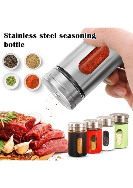 Kırmızı Paslanmaz Çelik Baharat Kavanozları Cam Yayılan Şişe Barbekü Baharat Pot Biberlik Kürdan Tutucu Tuzluk (Yurt Dışından)