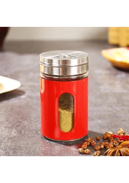 Kırmızı Paslanmaz Çelik Baharat Kavanozları Cam Yayılan Şişe Barbekü Baharat Pot Biberlik Kürdan Tutucu Tuzluk (Yurt Dışından)