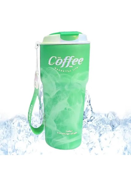Yeşil 620 ml Buzlu Kahve Paslanmaz Çelik Vakum Bardak Yalıtımlı Seyahat Kahve Saplı Şişe Duvar Paslanmaz Çelik Vakum Kahve Termal (Yurt Dışından)