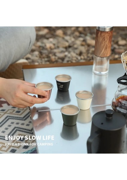 45ML Siyah Rungeasını Açık Kamp Bardağı 350ML/45ML Istiflenebilir Çay Kahve Şarap Bardağı Paslanmaz Çelik Kupa Seyahat Ultralight Taşınabilir Drinkware (Yurt Dışından)