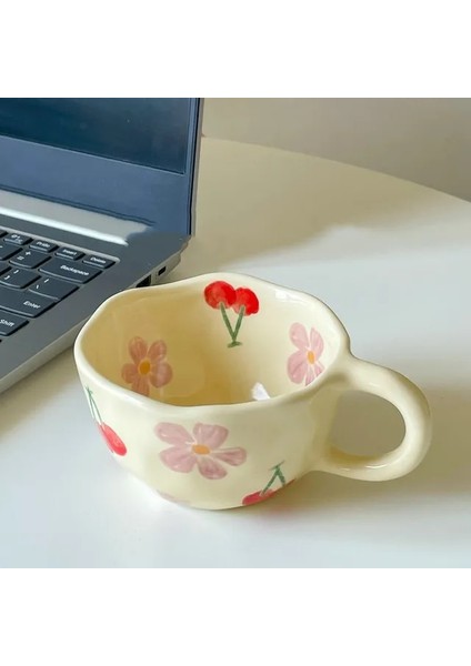 Pembe Kiraz 201-300 ml Seramik Kupalar Kahve Fincanları El Sıkıştırılmış Düzensiz Çiçek Süt Çay Bardağı Ins Kore Tarzı Yulaf Ezmesi Kahvaltı Kupa Drinkware Mutfak (Yurt Dışından)