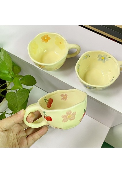 Pembe Kiraz 201-300 ml Seramik Kupalar Kahve Fincanları El Sıkıştırılmış Düzensiz Çiçek Süt Çay Bardağı Ins Kore Tarzı Yulaf Ezmesi Kahvaltı Kupa Drinkware Mutfak (Yurt Dışından) fiyatları
