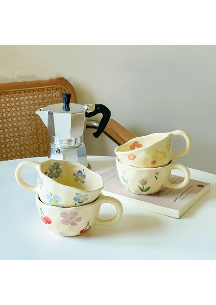 Pembe Kiraz 201-300 ml Seramik Kupalar Kahve Fincanları El Sıkıştırılmış Düzensiz Çiçek Süt Çay Bardağı Ins Kore Tarzı Yulaf Ezmesi Kahvaltı Kupa Drinkware Mutfak (Yurt Dışından) modelleri