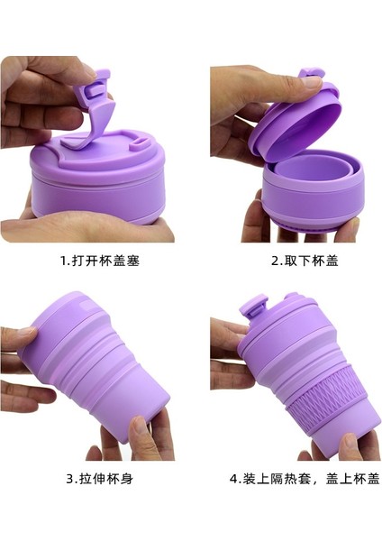 D 350ML 350ML 500ML Silikon Çok Fonksiyonlu Yüksek Sıcaklık ve Haşlanmaya Dayanıklı Taşınabilir Katlanır Su Kapaklı Bardak (Yurt Dışından)