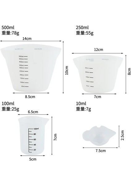 100ML 10/100/250/500ML Ölçüm Kabı Gıda Sınıfı Silikon Ölçüm Sürahisi Ölçüm Araçları Terazi Karıştırma Kabı Mutfak Kek Pişirme Aracı (Yurt Dışından)