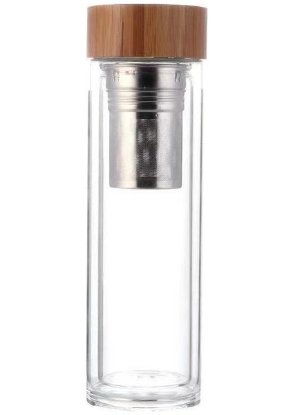L 500ML 300-500ML 300/400/500ML Çift Duvarlı Cam Su Şişesi Çay Demlik Ofis Çay Bardağı Paslanmaz Çelik Filtreler Bambu Kapak Seyahat Ev Drinkware (Yurt Dışından)