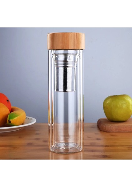 L 500ML 300-500ML 300/400/500ML Çift Duvarlı Cam Su Şişesi Çay Demlik Ofis Çay Bardağı Paslanmaz Çelik Filtreler Bambu Kapak Seyahat Ev Drinkware (Yurt Dışından)