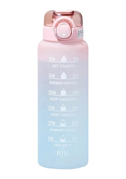Pembe 1 Litre Su Şişesi Zaman Ölçeği ile Fitness Açık Spor Su Pipetli Şişeler Buzlu Sızdırmaz Motivasyon Spor Bardak (Yurt Dışından)