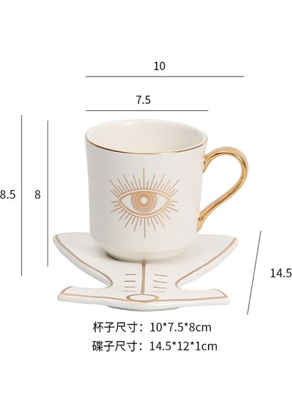 Beyaz Bez Tabak Türk Mavi Göz Çayı Kahve Kupa 14 Oz Kemik Çini Porselen Güzel Seramik Evil Yaratıcı Gözler Kahve Su Çay Bardağı Hediye 400ML (Yurt Dışından)