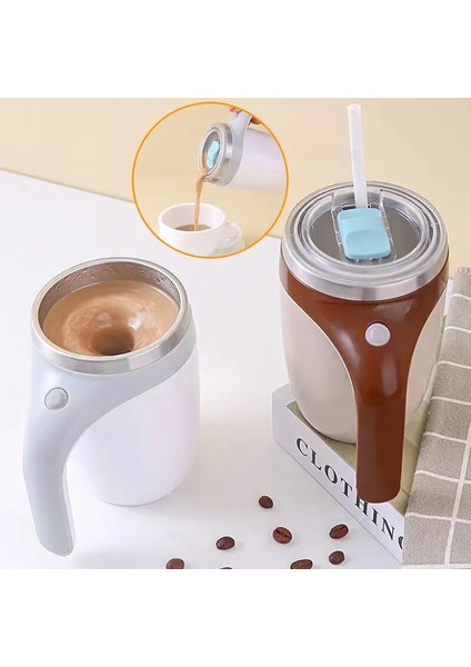Kahve USB Şarj Tipi 380ML Otomatik Manyetik Kahve Kupa Kendini Karıştıran Süt Meyve Karıştırma Kupası Elektrikli Paslanmaz Çelik Tembel Dönen Kupa Karıştırma Kupası (Yurt Dışından)
