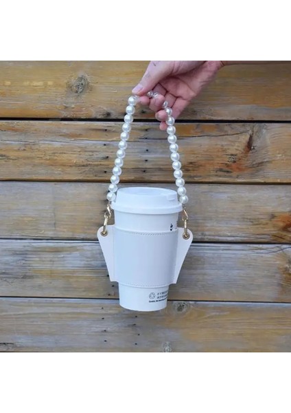 Inci Beyaz Pu Deri Omuz Crossbody Su Şişesi Tutucu Kupa Çanta Ayarlanabilir Taşınabilir Kahve Fincanı Tutucu Zincir Şişe Kapağı Seyahat Için (Yurt Dışından)