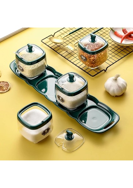 3 Izgara Yeşil Baharat Şişesi Plastik Baharat Kavanoz Seti Kaşıklı Tuzluk Şeker Kabı Sos Kasesi Dağıtıcı ve Taban Mutfak Baharat Rafı (Yurt Dışından) fırsatları