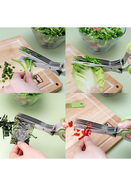 Yeşil Üç Katmanlı Çok Katmanlı Makas Güvenli Kapaklı Kullanışlı Paslanmaz Çelik Çok Fonksiyonlu Pişirme Malzemeleri Mutfak Makas (Yurt Dışından)