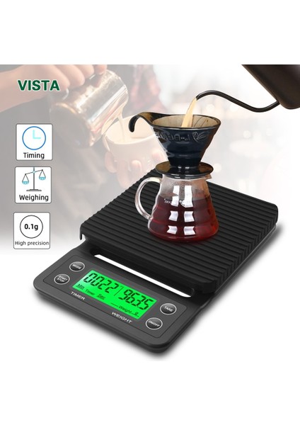 Siyah 5kg Ev Damla Kahve Ölçeği Zamanlayıcı ile 0.1g Yüksek Hassasiyetli Elektronik Terazi Dijital Mutfak Gıda Terazisi LCD Ağırlık Dengesi (Yurt Dışından)